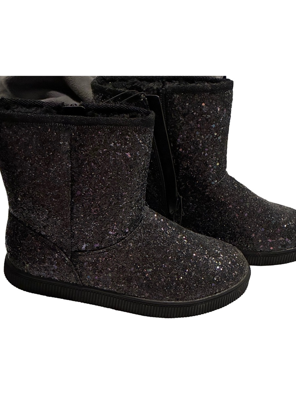 Cat & Jack Girl's Black Glitter Holland Shearling Style Boots Size 4 NWT